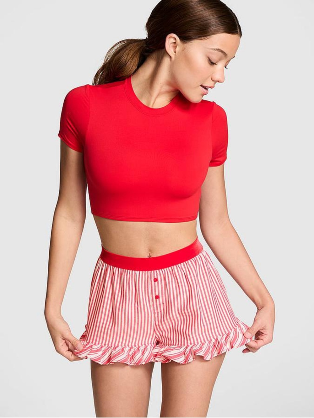 Victoria’s Secrets PINK Festive Flannel Velvet Trim Boxy Pajama Shorts